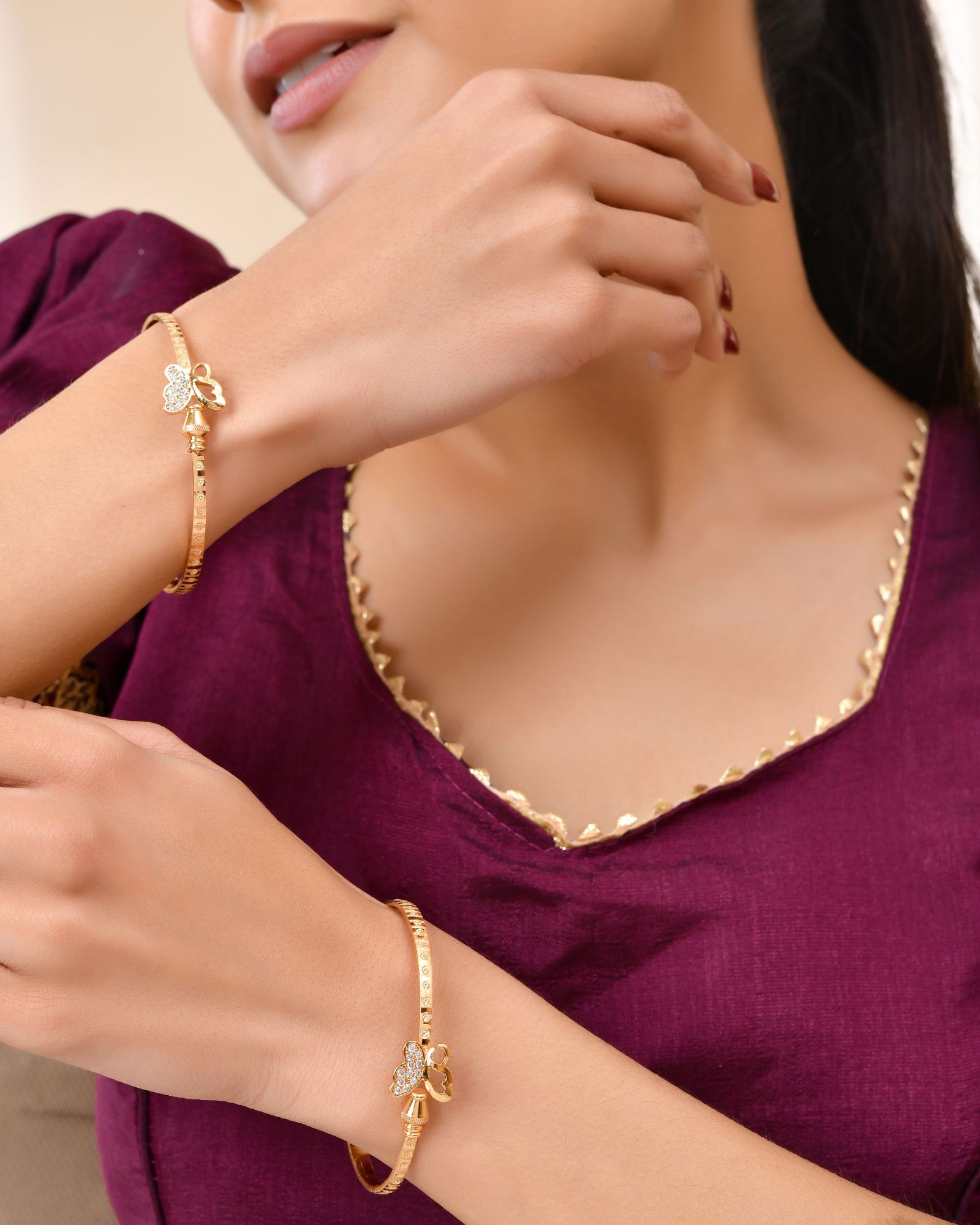 Jewels Nest Gold Plated Heart Charm Bangles Set For Women – Daily & Party Wear