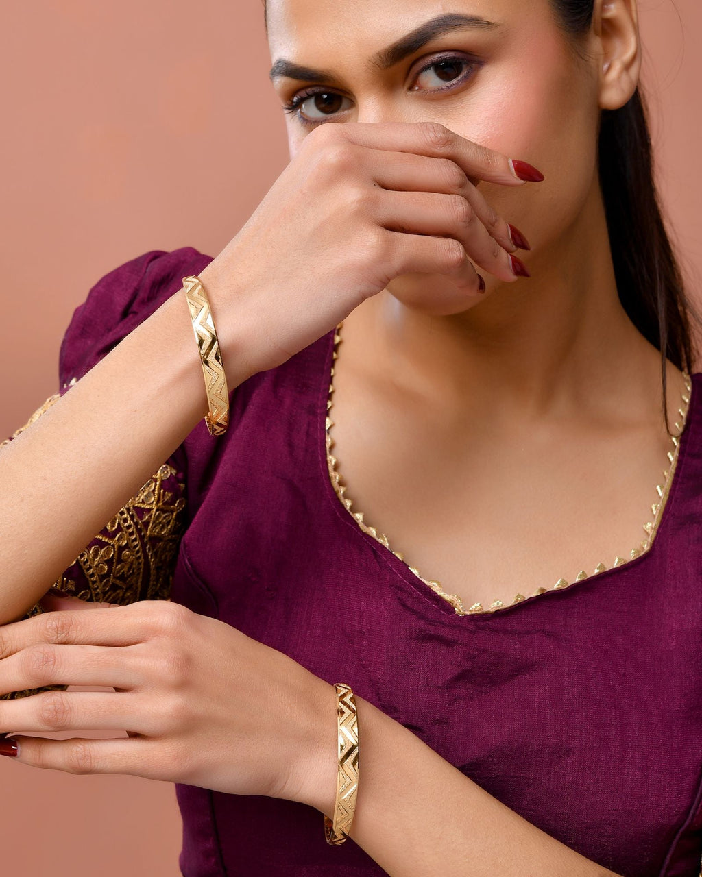 Jewels Nest Gold Plated Zig Zag Design Bangles For Women | Stylish & Lightweight Pair
