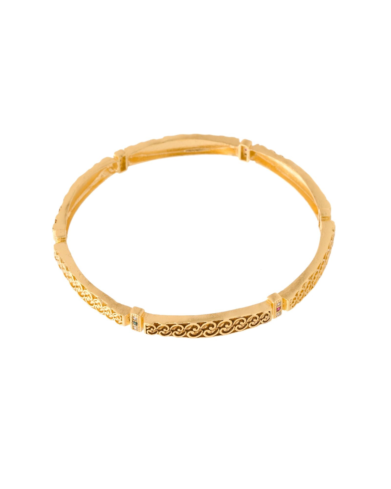 Jewels Nest Gold Finish Filigree Design Bangles For Women | Traditional Designer Pair