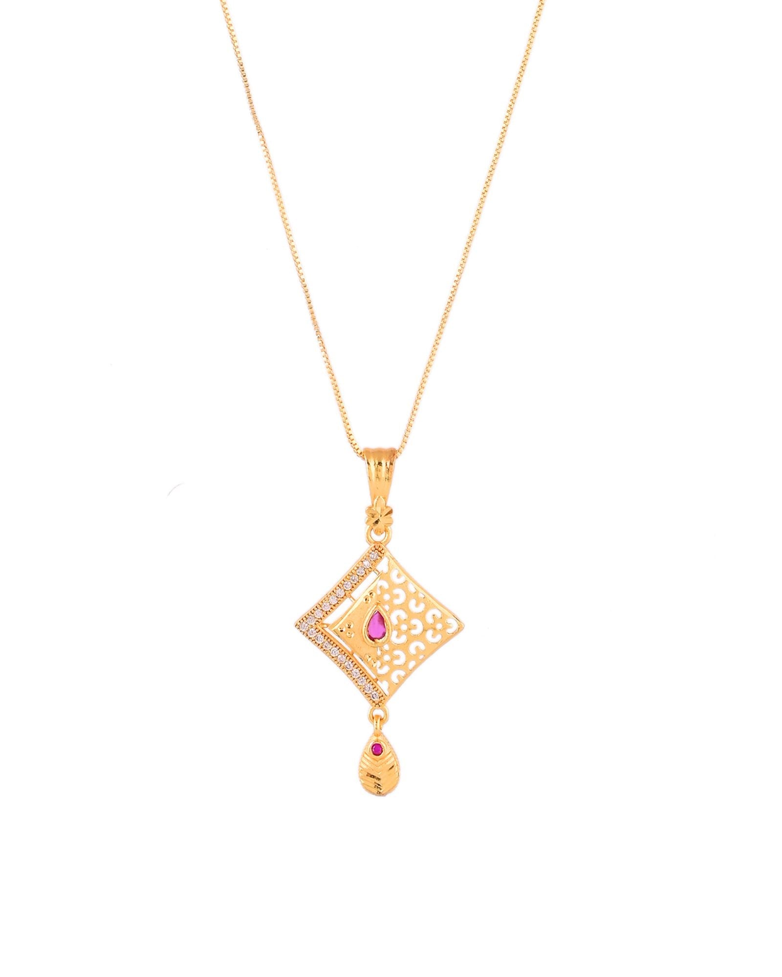 Jewels Nest Gold Finish Square Pendant Necklace Set With Stone Stud Earrings For Women