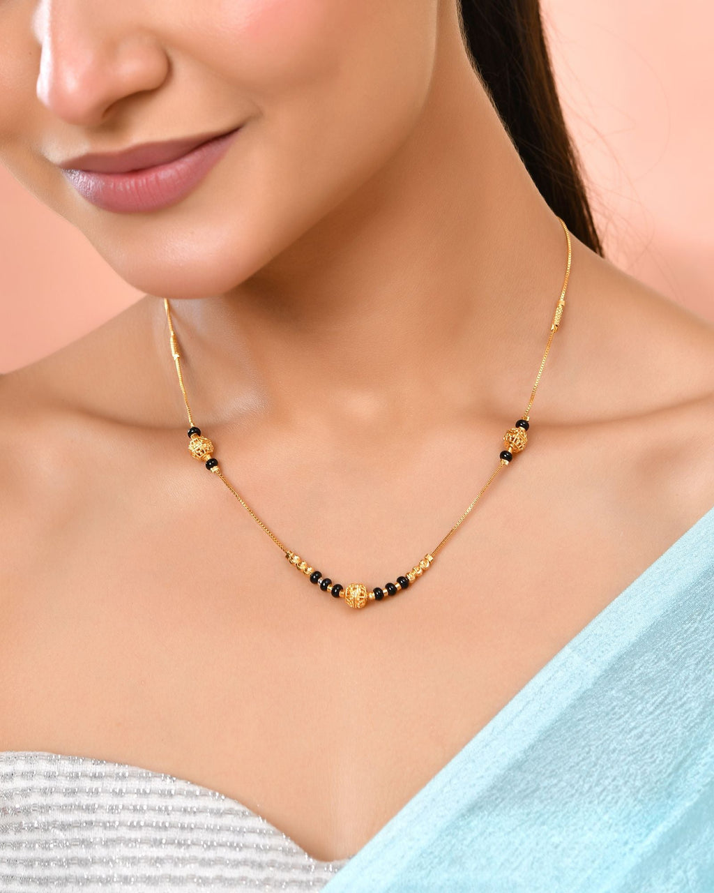 Jewels Nest Elegant Gold-Plated Black Beads Mangalsutra Necklace