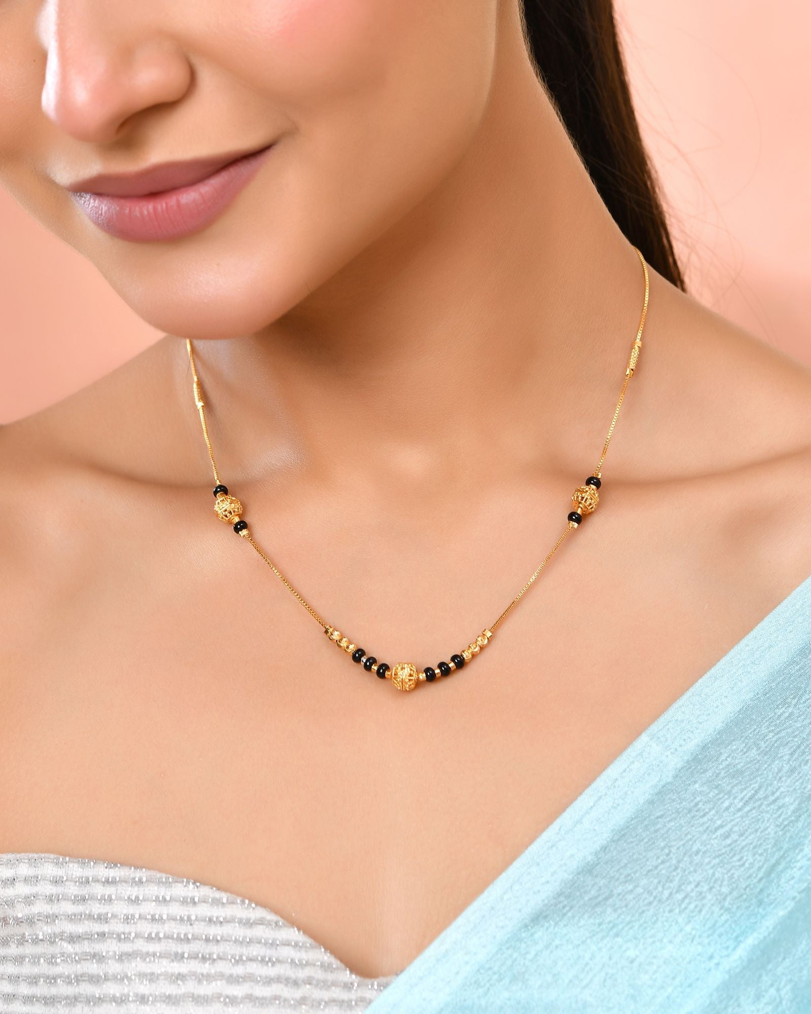 Jewels Nest Elegant Gold-Plated Black Beads Mangalsutra Necklace