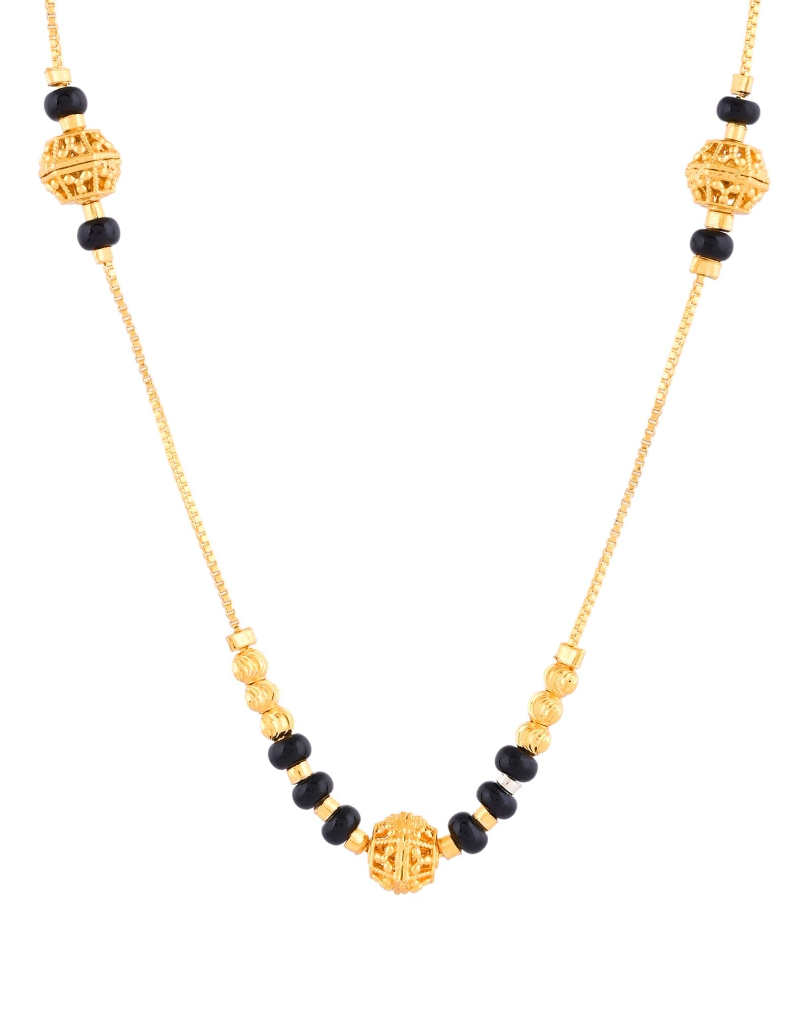Jewels Nest Elegant Gold-Plated Black Beads Mangalsutra Necklace