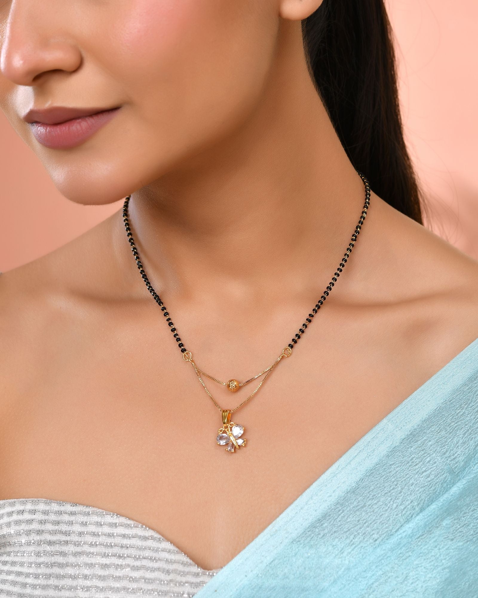 Jewels Nest Gold-Plated Butterfly Pendant Mangalsutra For Women