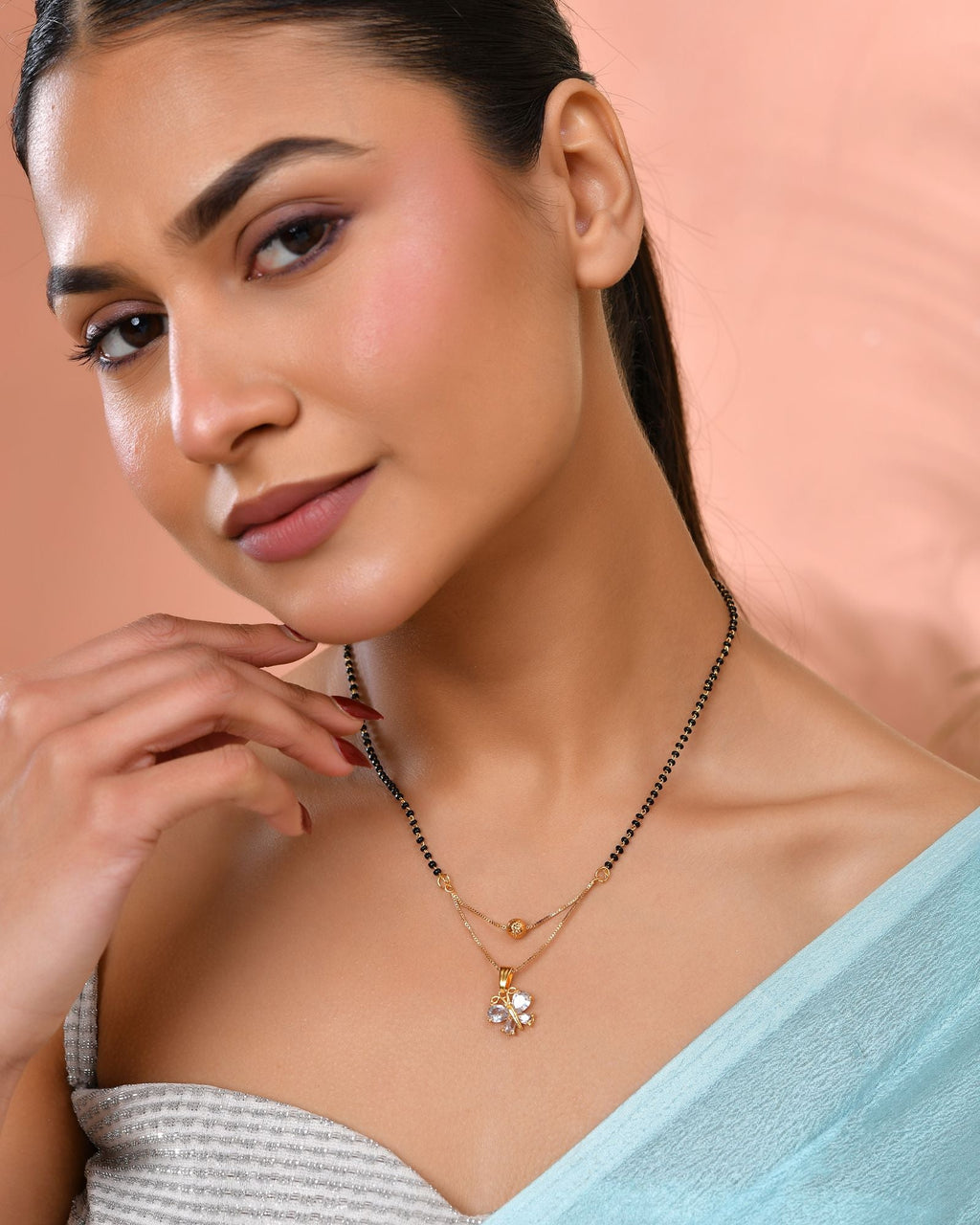 Jewels Nest Gold-Plated Butterfly Pendant Mangalsutra For Women