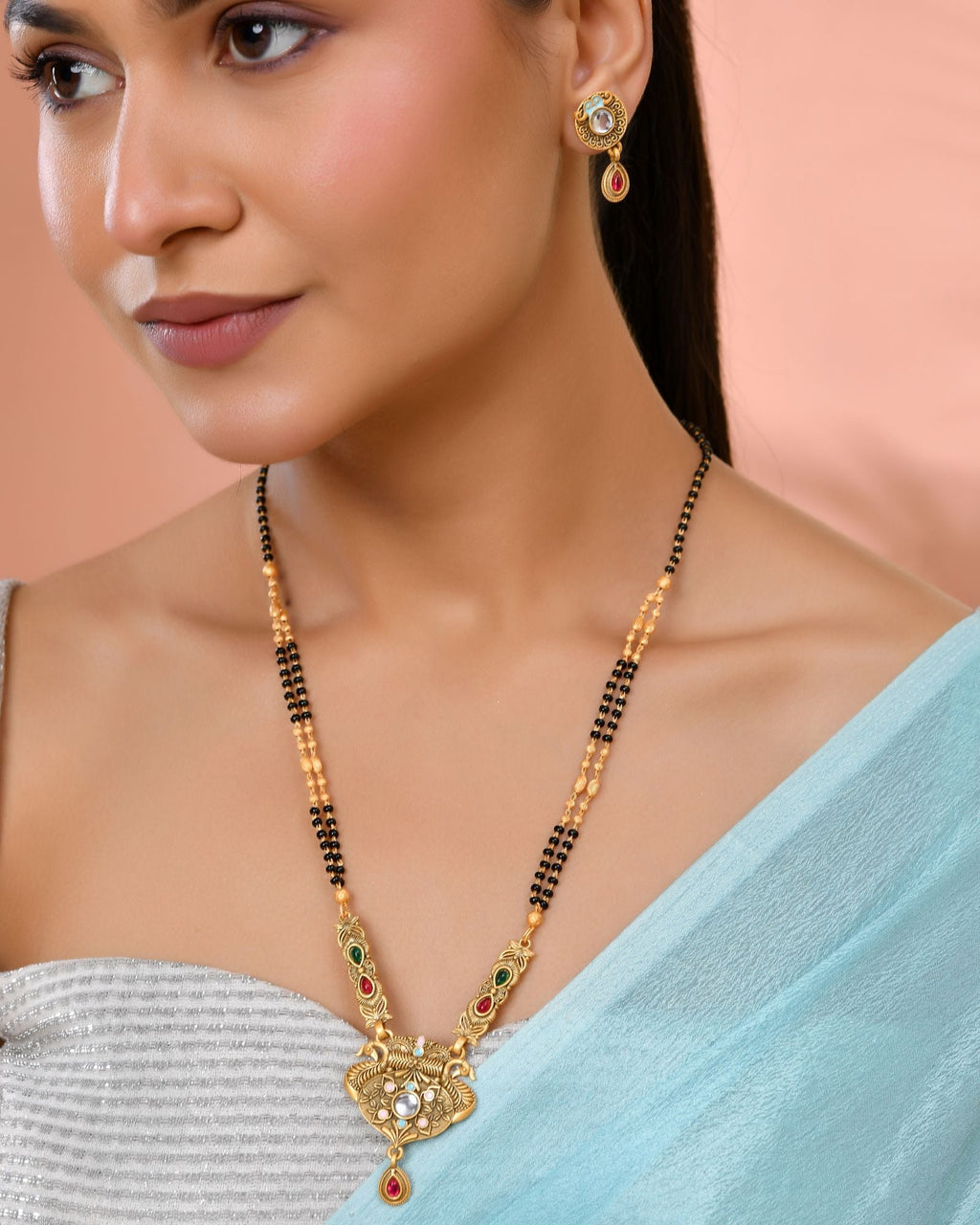 Jewels Nest Traditional Gold-Plated Kundan Mangalsutra Set For Women