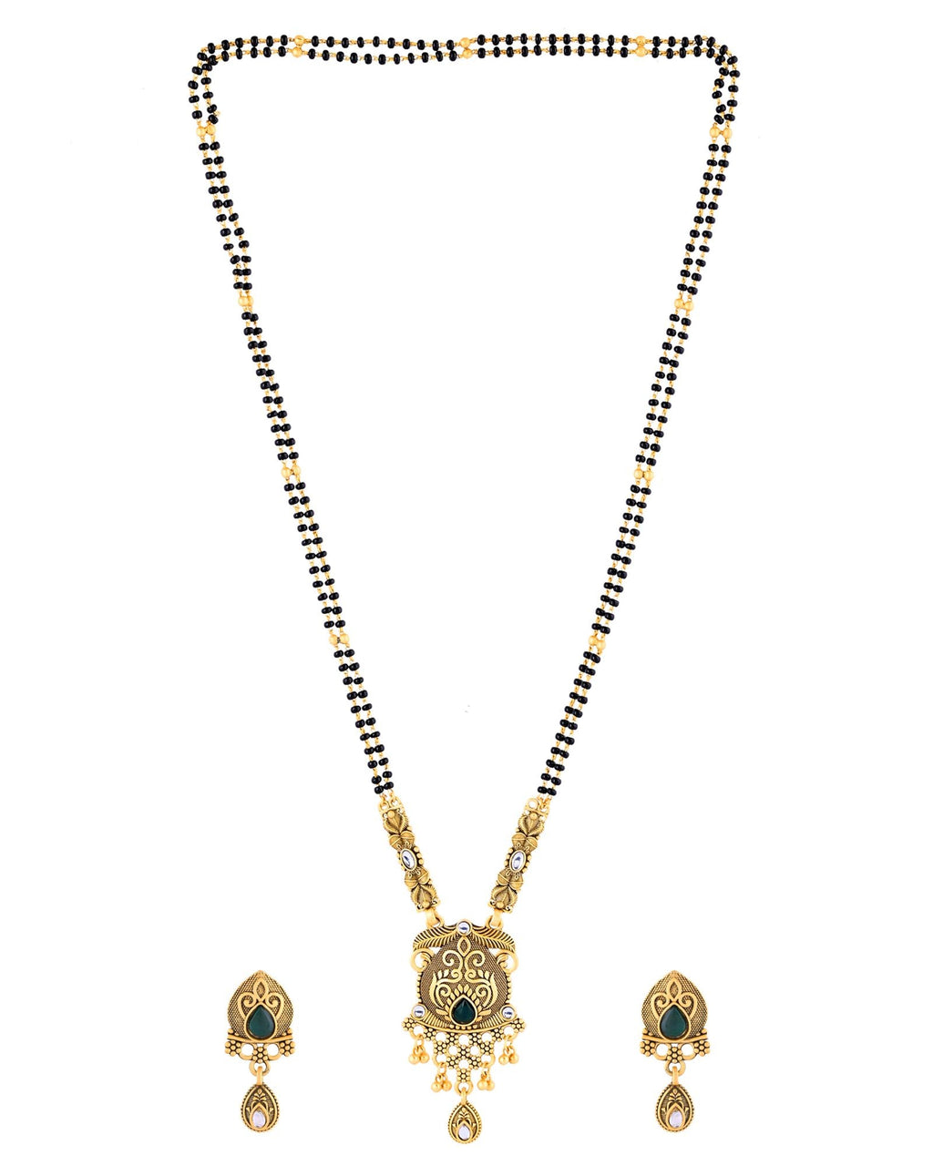 Jewels Nest Antique Gold-Plated Green Stone Mangalsutra Set For Women