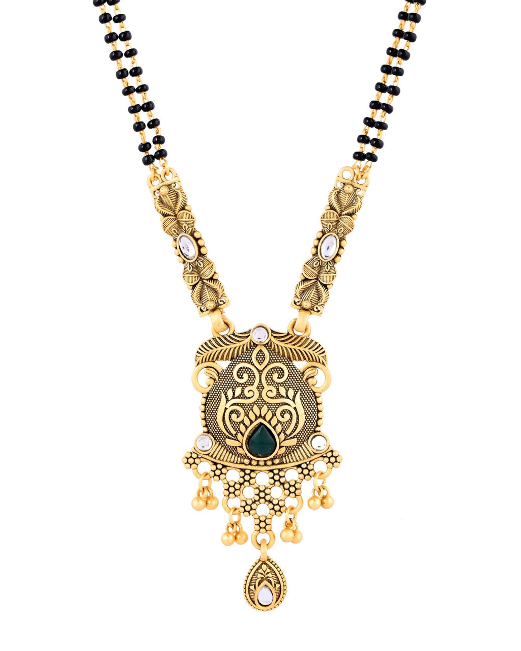 Jewels Nest Antique Gold-Plated Green Stone Mangalsutra Set For Women