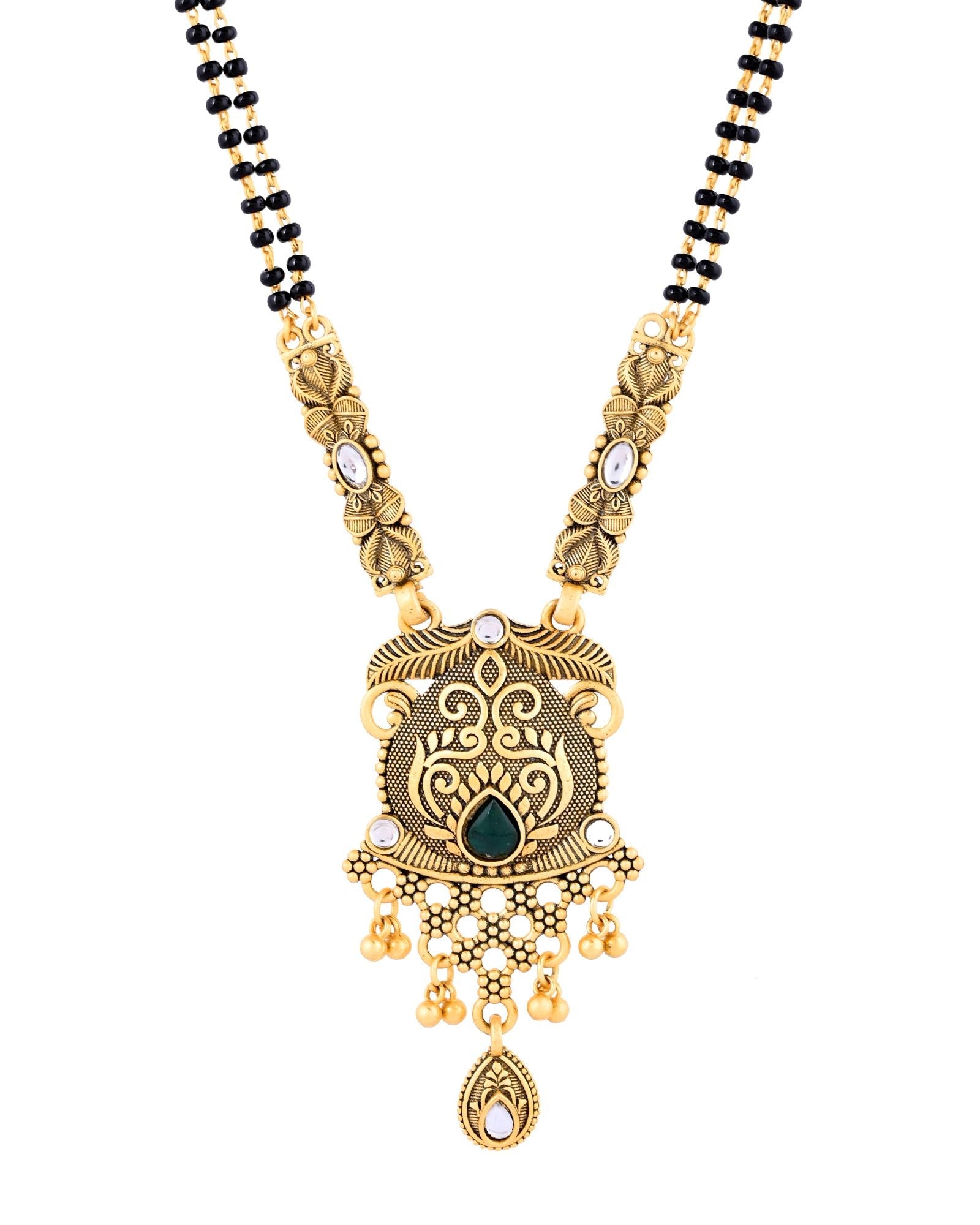Jewels Nest Antique Gold-Plated Green Stone Mangalsutra Set For Women