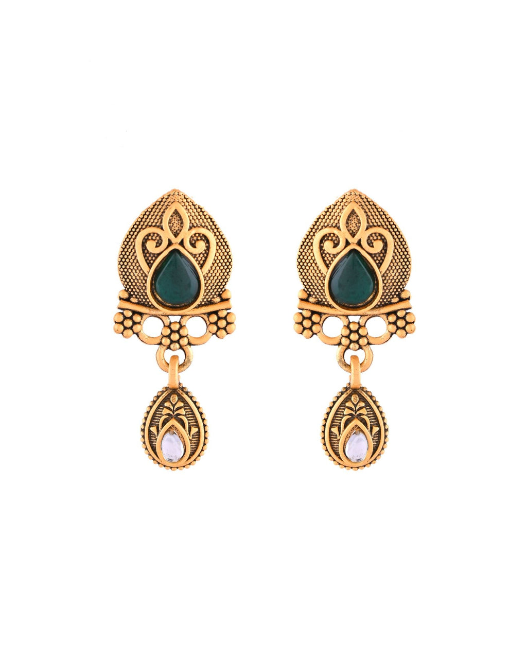 Jewels Nest Antique Gold-Plated Green Stone Mangalsutra Set For Women