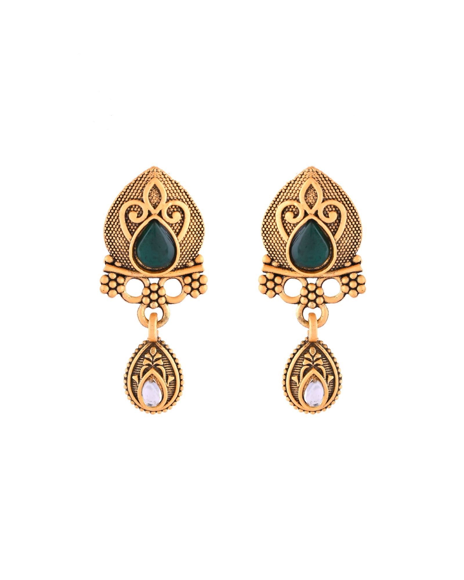 Jewels Nest Antique Gold-Plated Green Stone Mangalsutra Set For Women
