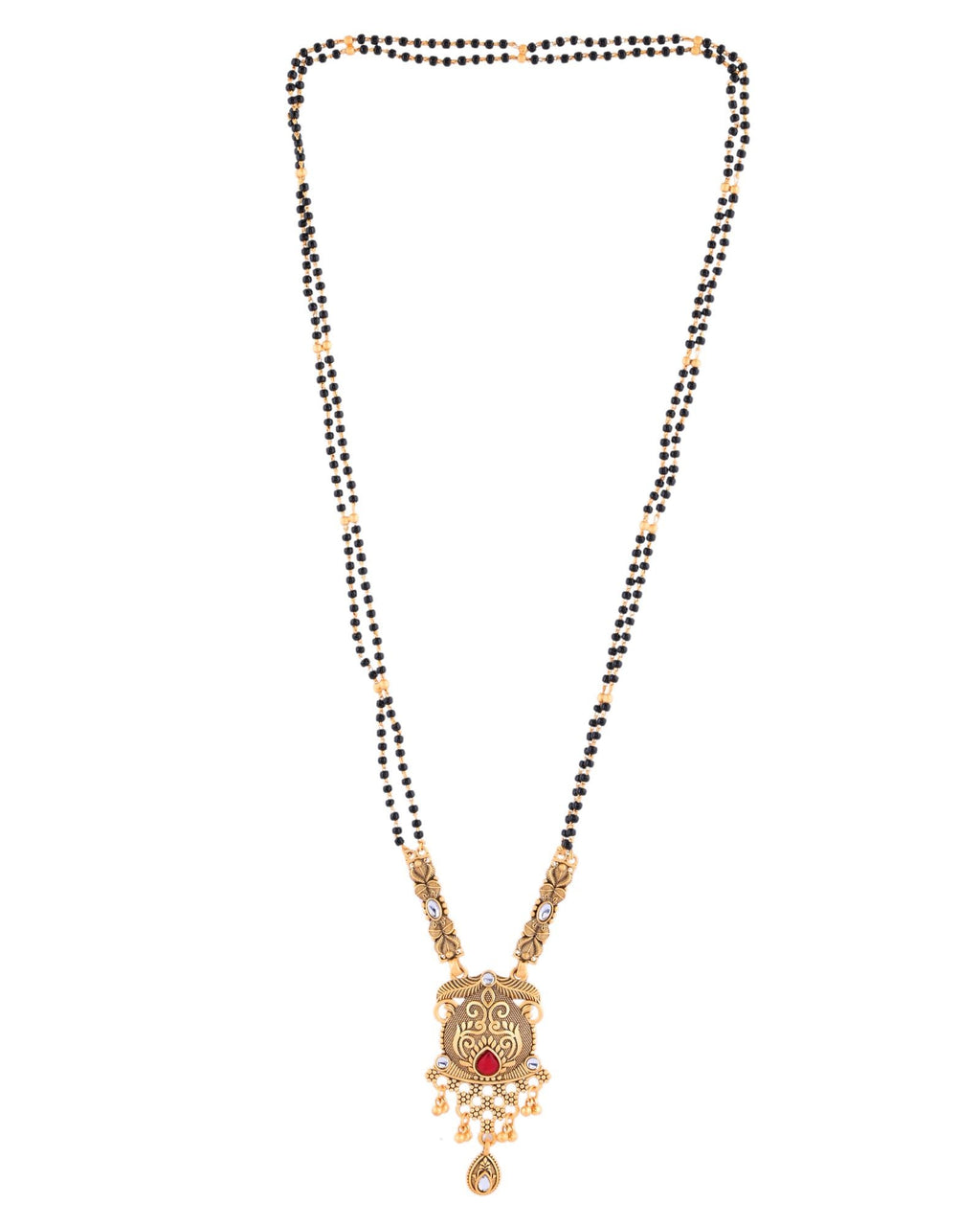 Jewels Nest Antique Gold-Plated Red Stone Temple Mangalsutra Set For Women