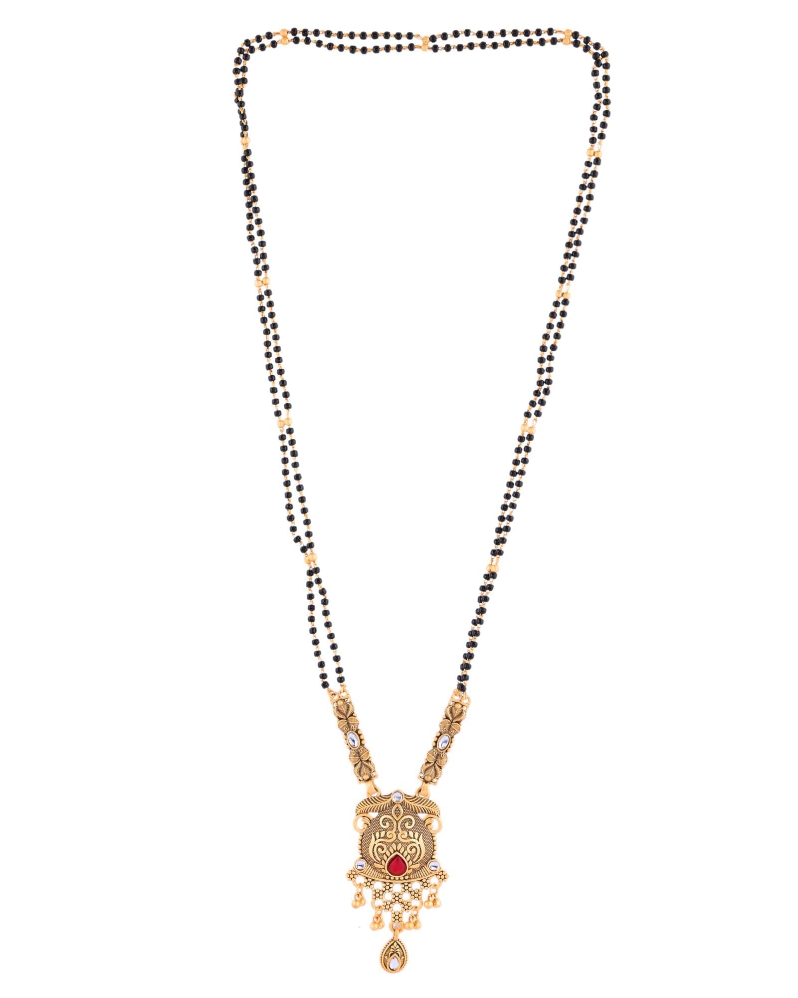 Jewels Nest Antique Gold-Plated Red Stone Temple Mangalsutra Set For Women