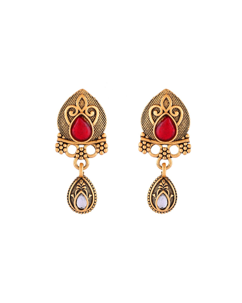 Jewels Nest Antique Gold-Plated Red Stone Temple Mangalsutra Set For Women