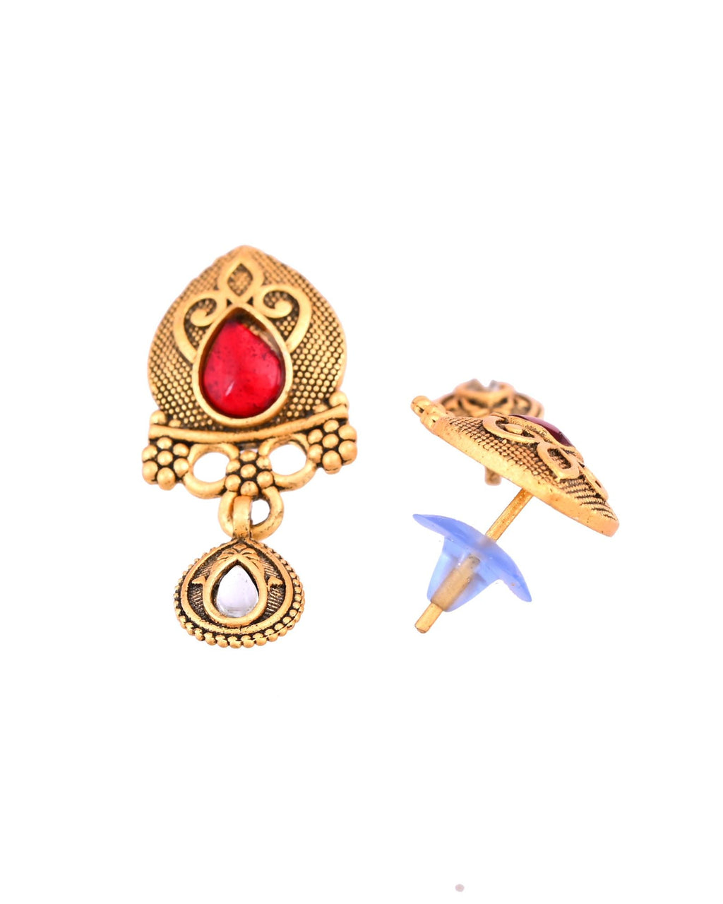 Jewels Nest Antique Gold-Plated Red Stone Temple Mangalsutra Set For Women