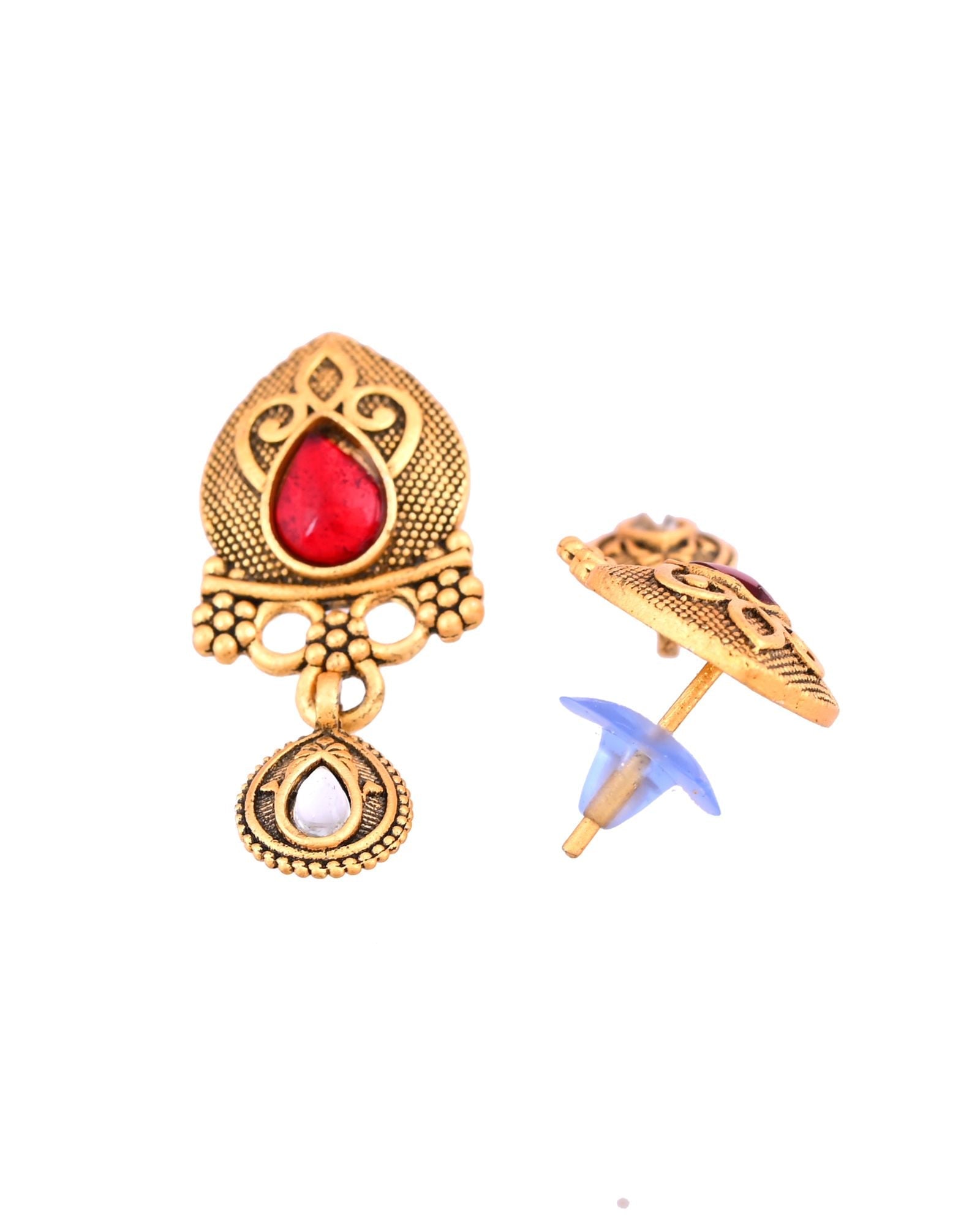 Jewels Nest Antique Gold-Plated Red Stone Temple Mangalsutra Set For Women