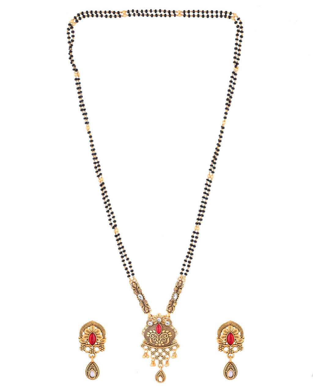 Jewels Nest Antique Gold-Plated Red Stone Temple Mangalsutra Set For Women