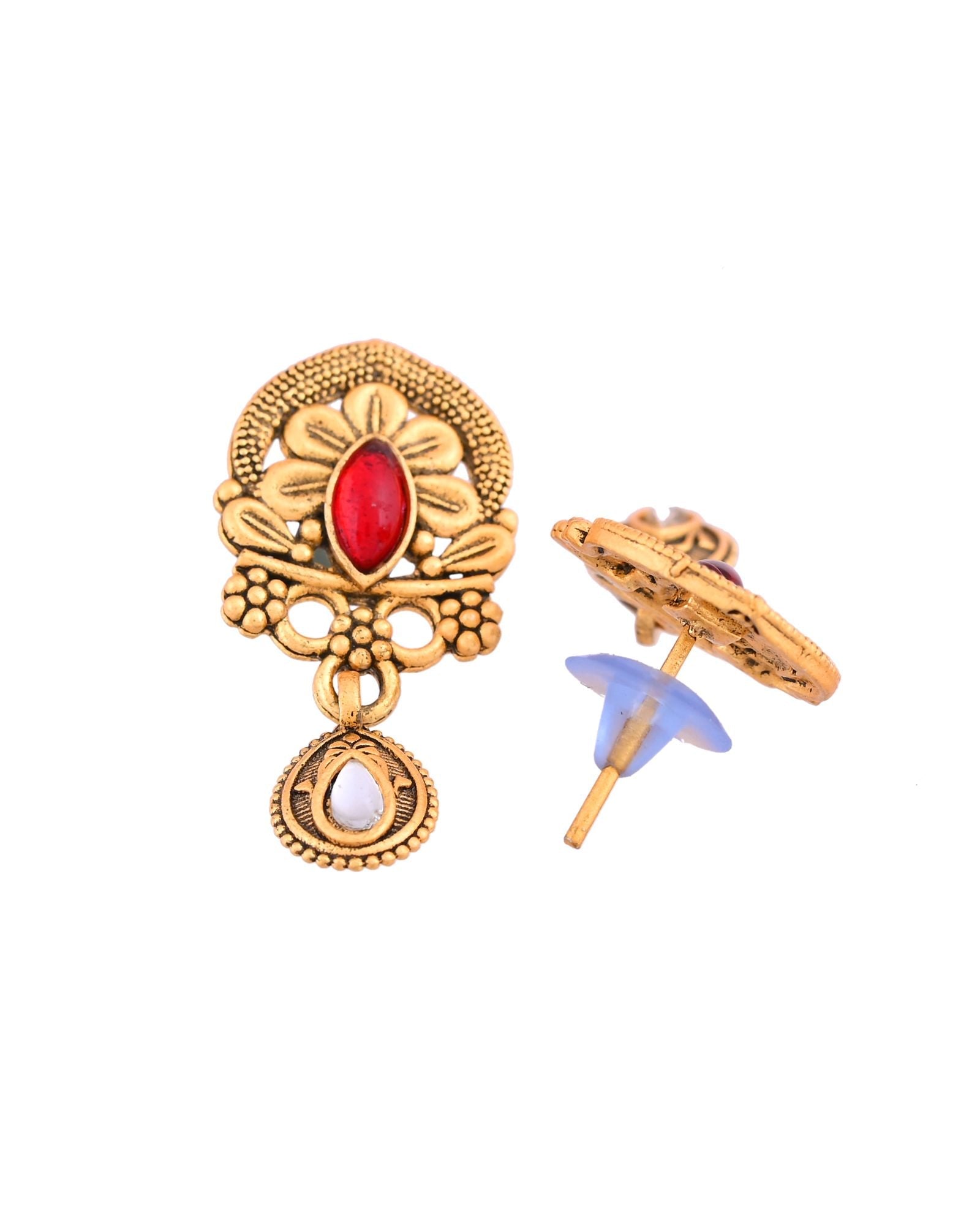 Jewels Nest Antique Gold-Plated Red Stone Temple Mangalsutra Set For Women