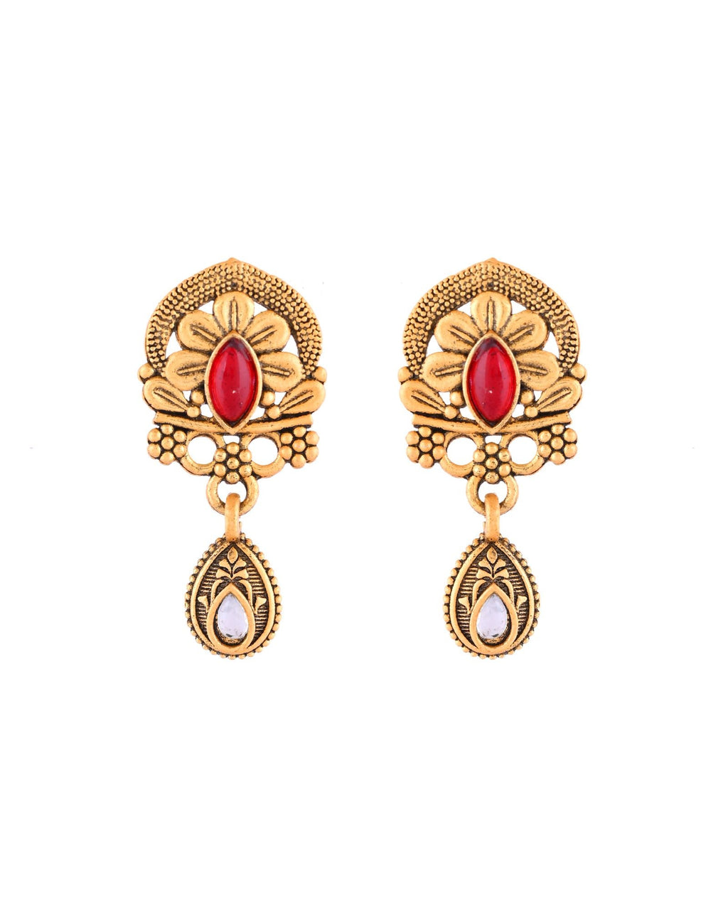 Jewels Nest Antique Gold-Plated Red Stone Temple Mangalsutra Set For Women