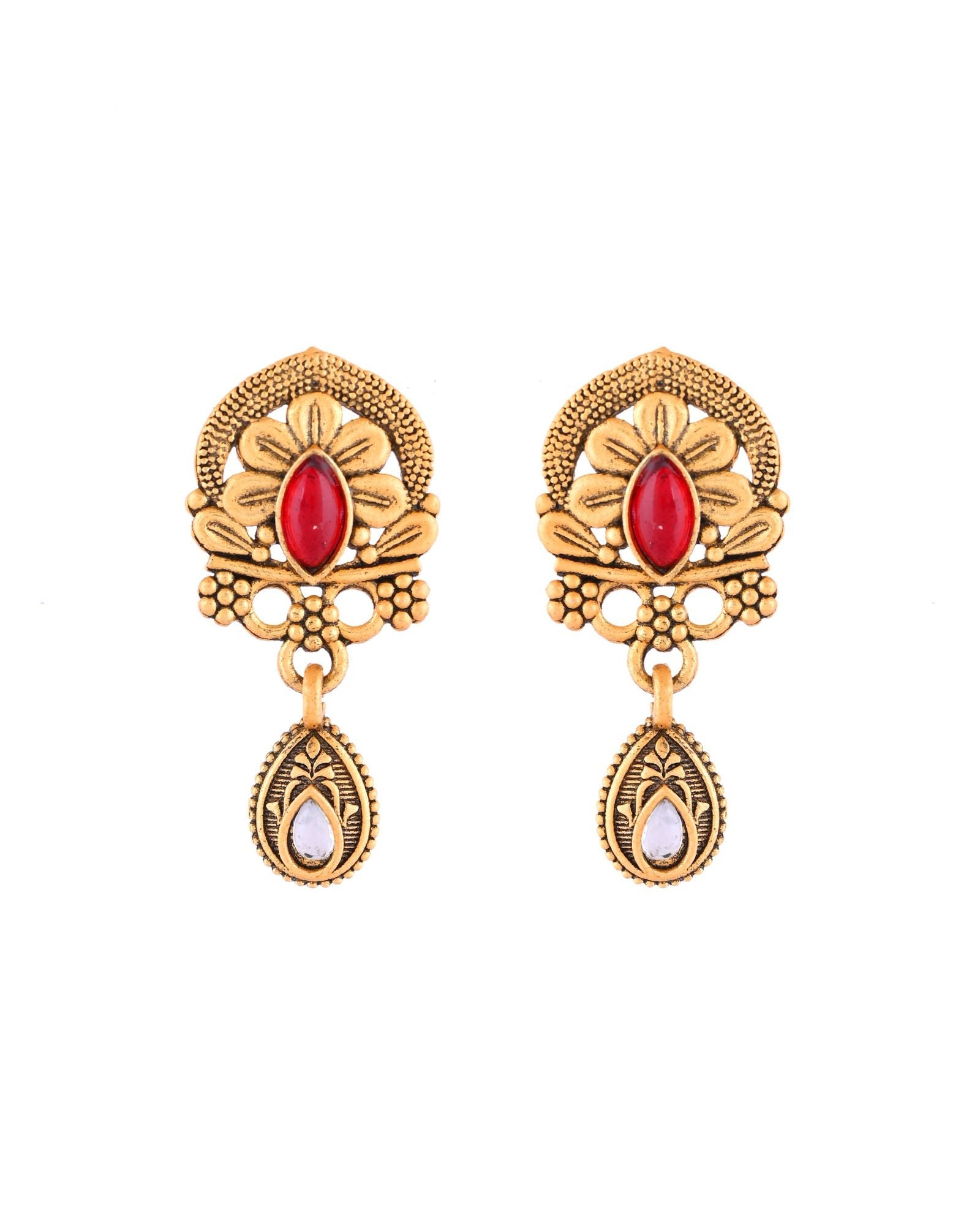Jewels Nest Antique Gold-Plated Red Stone Temple Mangalsutra Set For Women