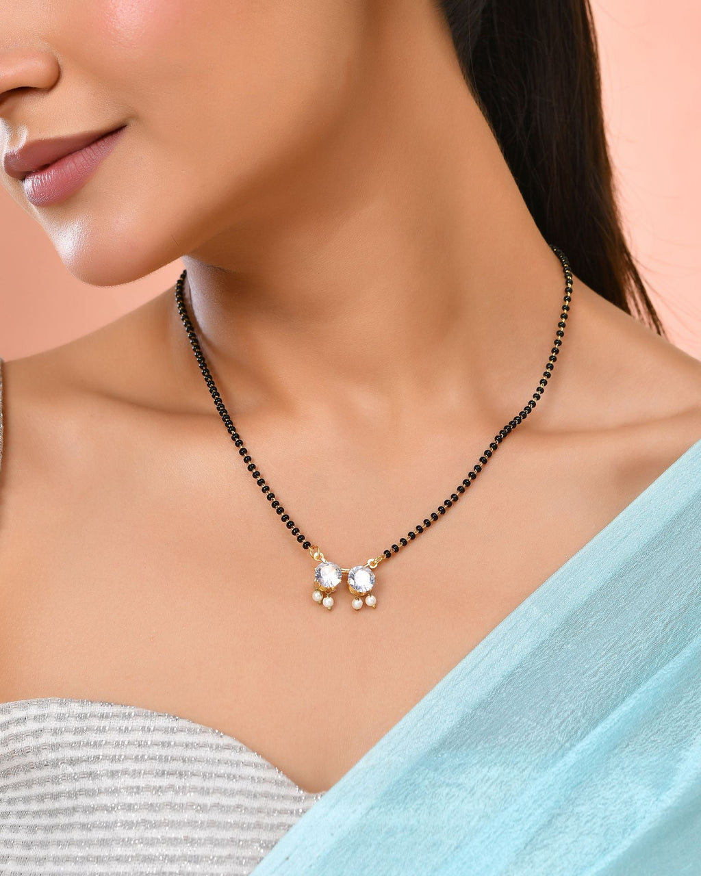 Jewels Nest Minimal Gold-Plated White Stone Mangalsutra For Women