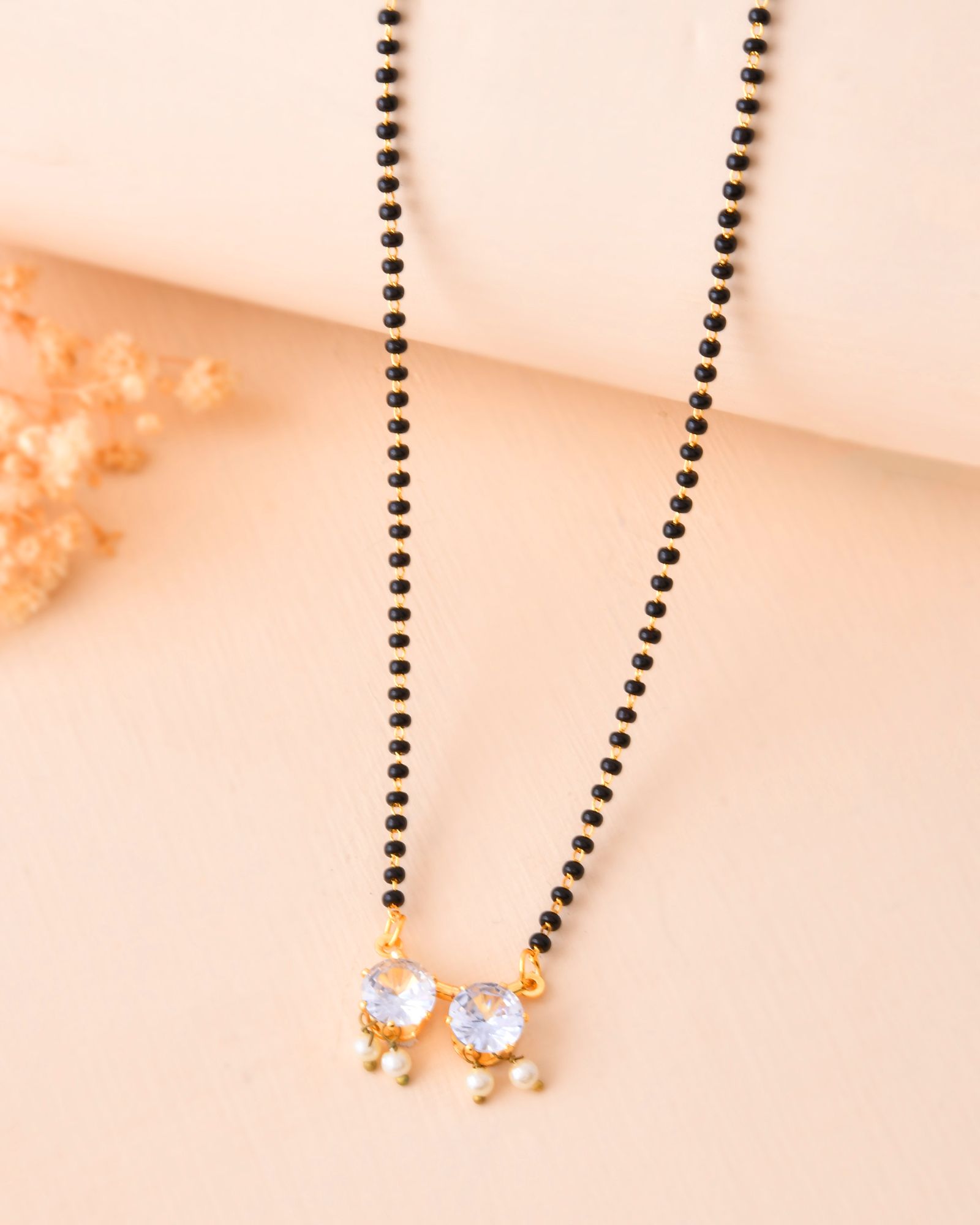 Jewels Nest Minimal Gold-Plated White Stone Mangalsutra For Women
