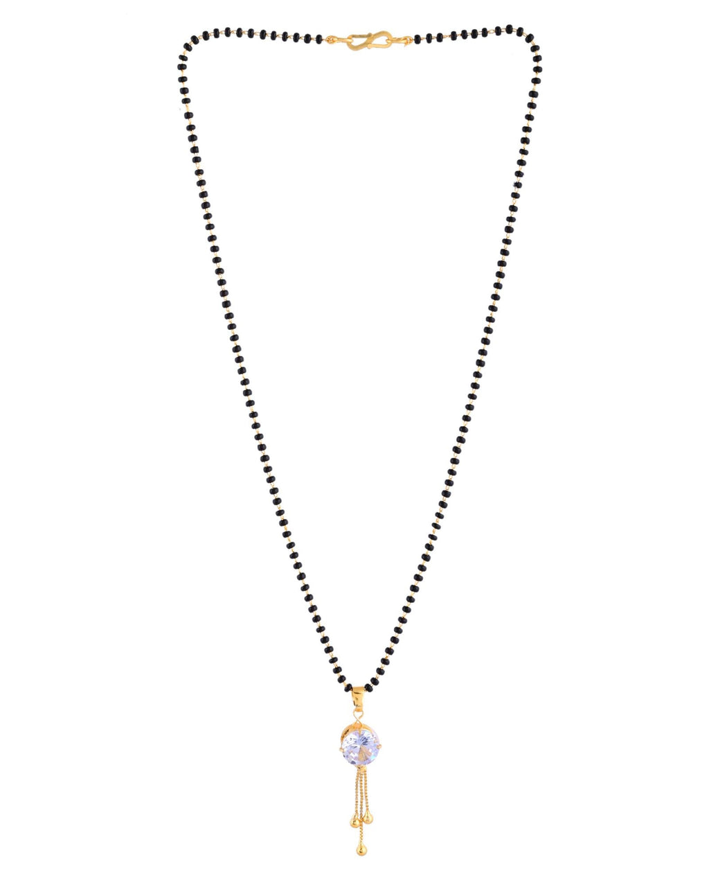 Jewels Nest Classic Gold-Tone White Stone Mangalsutra With Single Drop Tassel Pendant