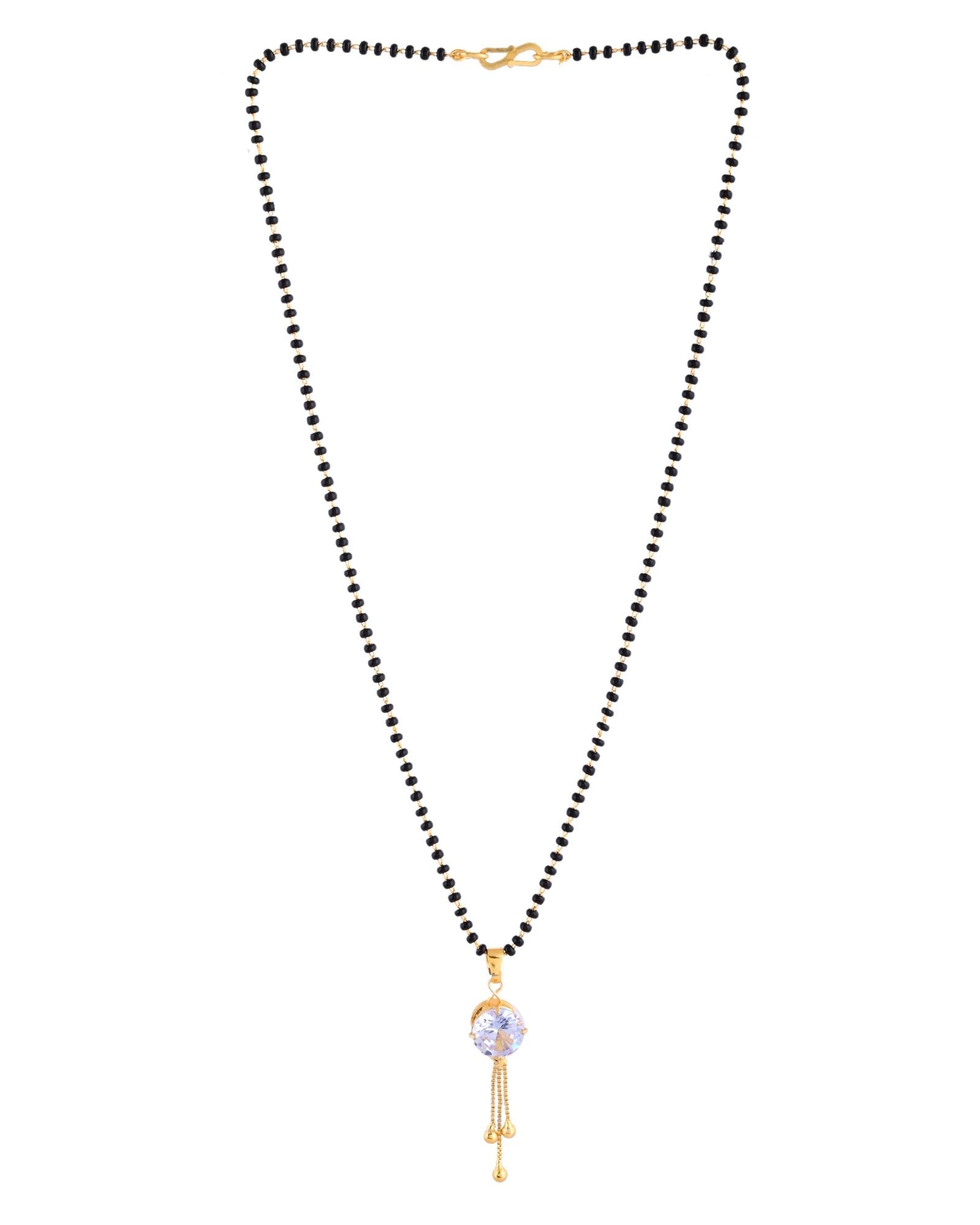 Jewels Nest Classic Gold-Tone White Stone Mangalsutra With Single Drop Tassel Pendant