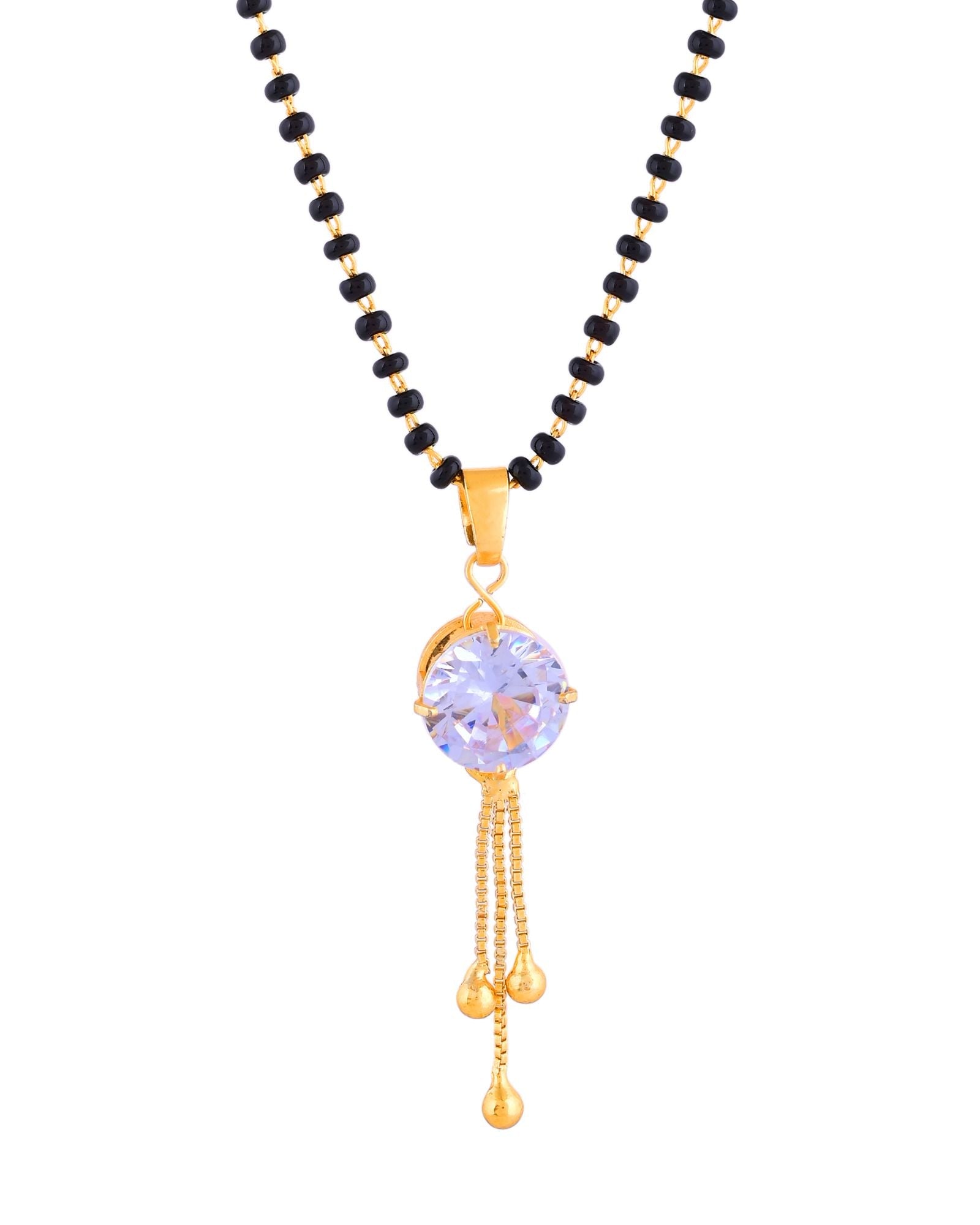 Jewels Nest Classic Gold-Tone White Stone Mangalsutra With Single Drop Tassel Pendant