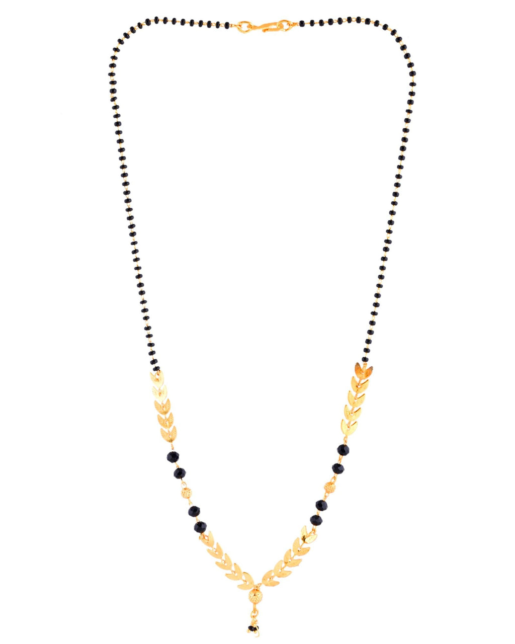 Jewels Nest Gold-Tone Leaf Design Black Beads Mangalsutra For Daily Wear