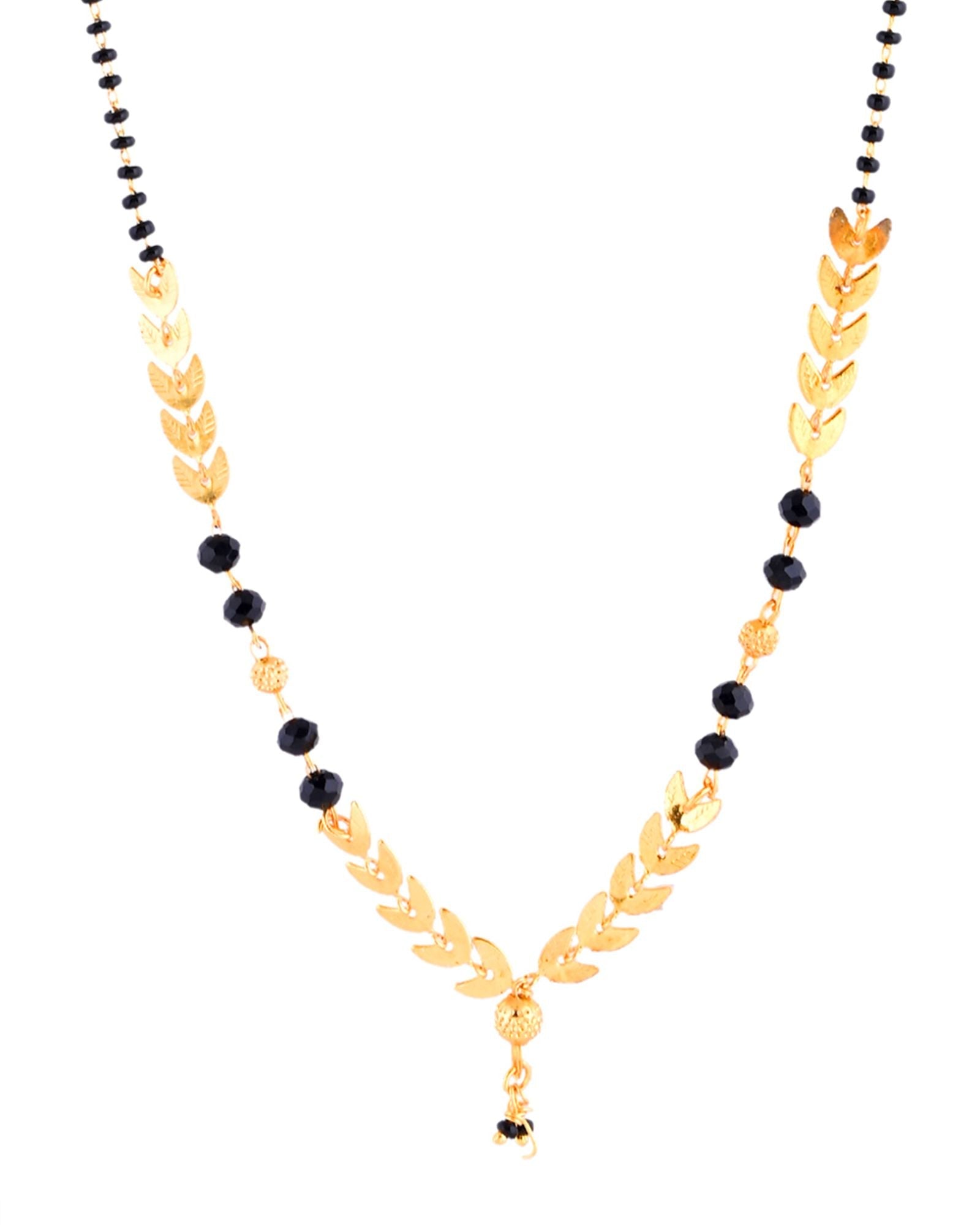 Jewels Nest Gold-Tone Leaf Design Black Beads Mangalsutra For Daily Wear