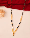 Jewels Nest Gold-Tone Leaf Design Black Beads Mangalsutra For Daily Wear