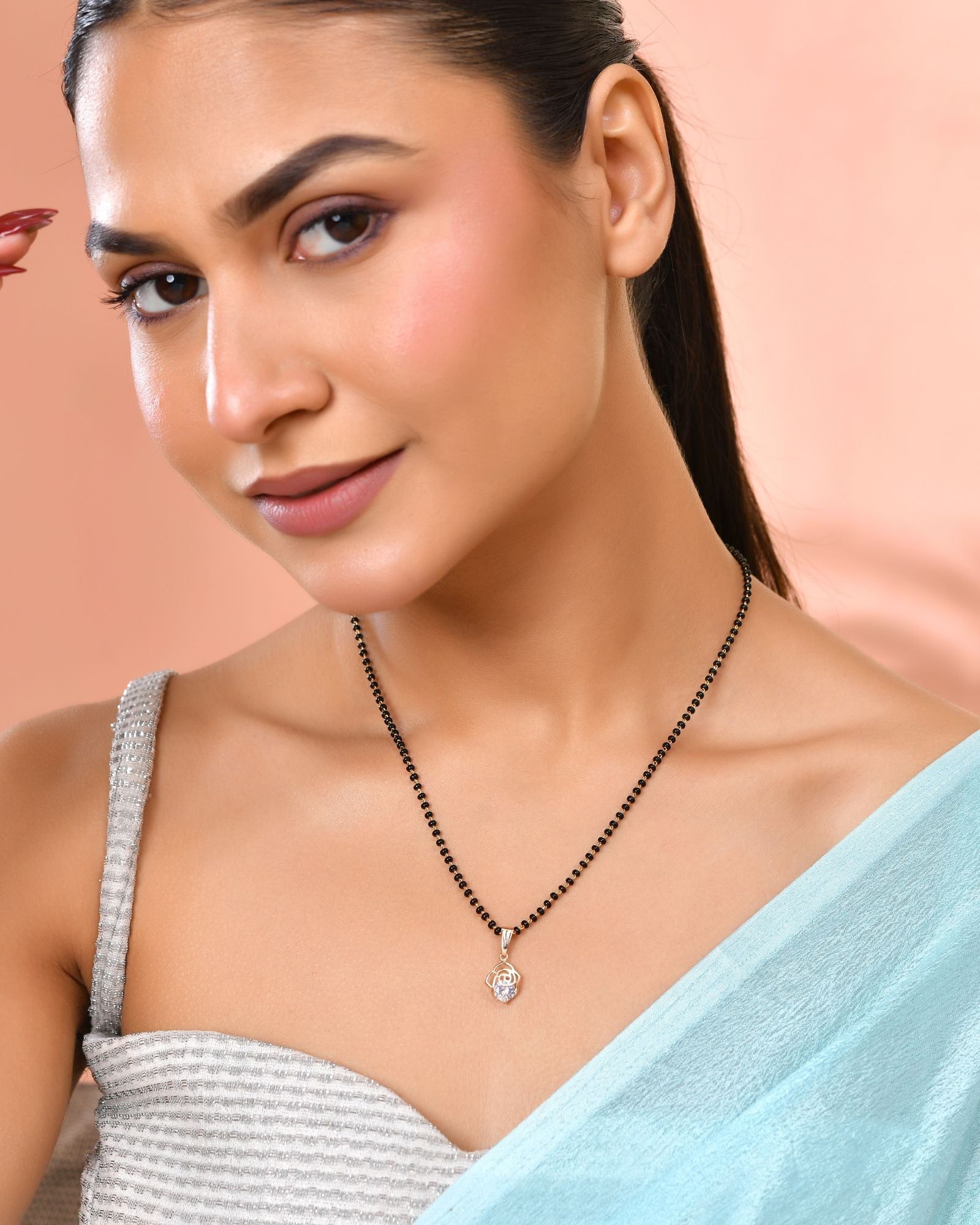 Jewels Nest Gold-Tone Cz Mangalsutra Pendant Necklace For Women
