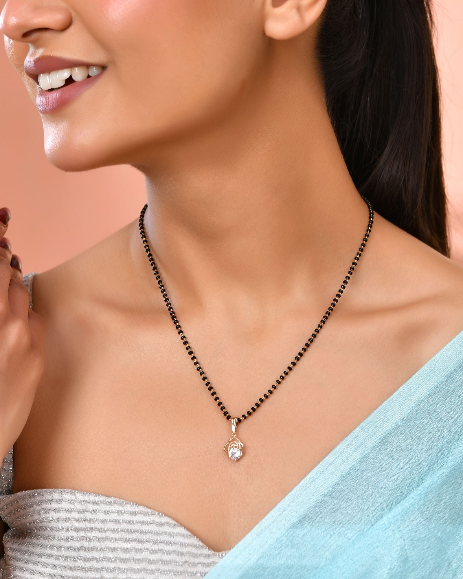 Jewels Nest Gold-Tone Cz Mangalsutra Pendant Necklace For Women