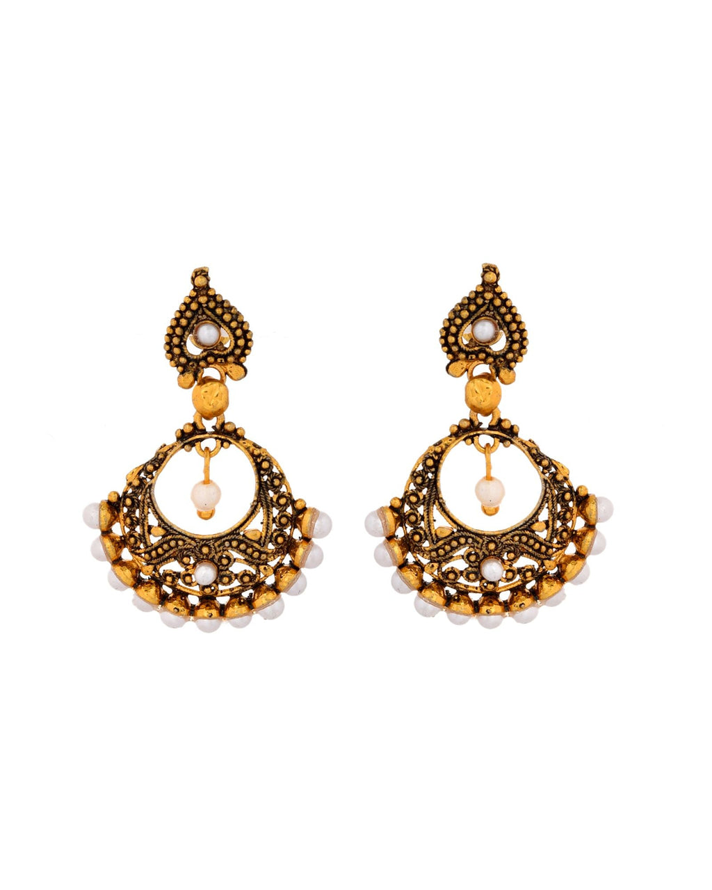 Jewels Nest Gold-Tone Oxidised Pearl Drop Chandbali Earrings