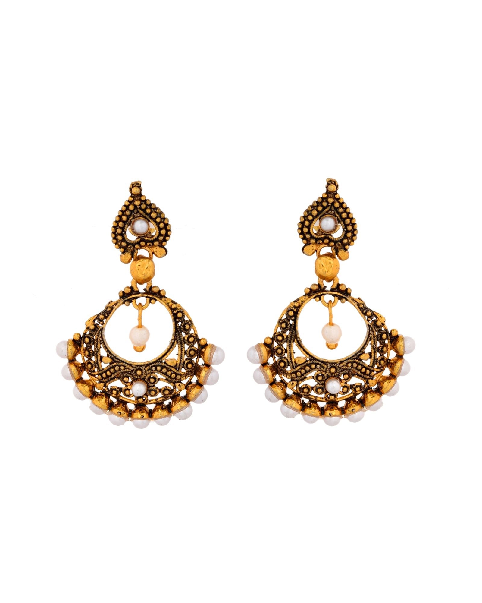 Jewels Nest Gold-Tone Oxidised Pearl Drop Chandbali Earrings