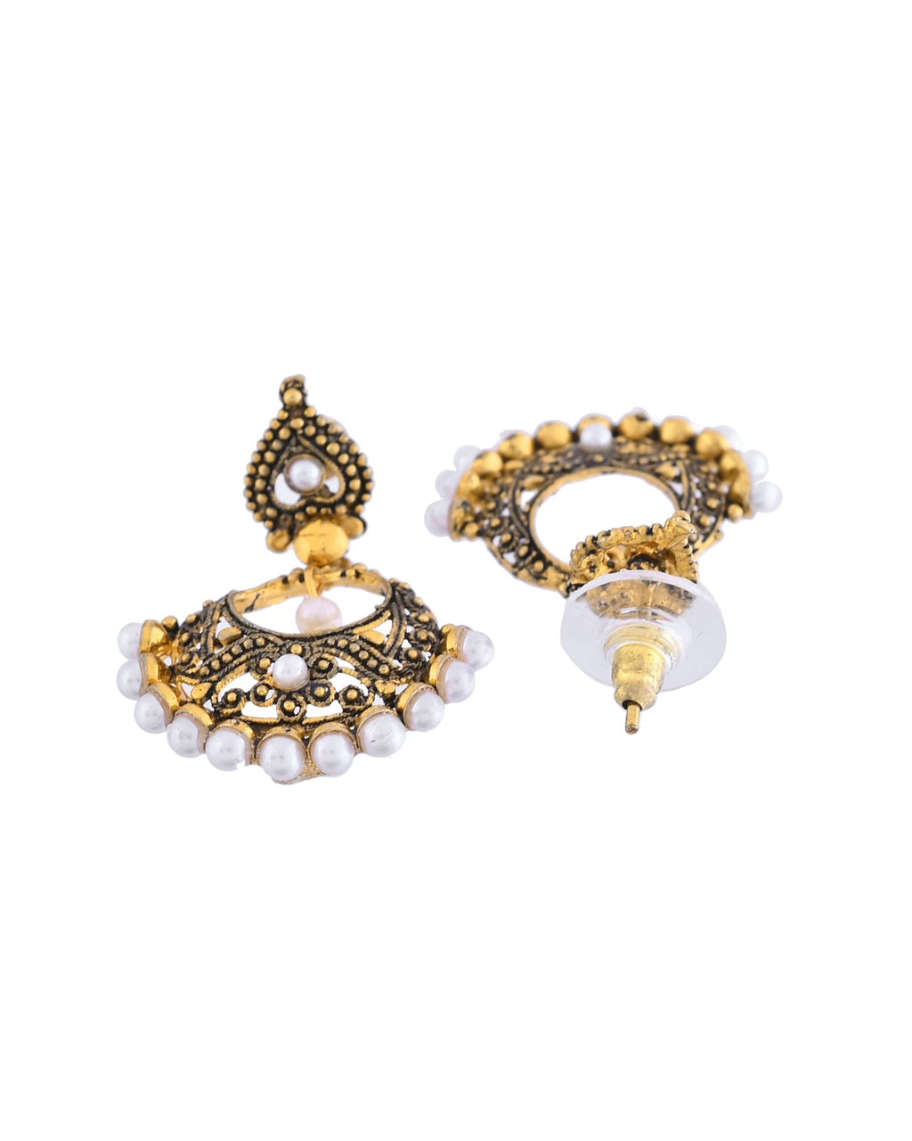 Jewels Nest Gold-Tone Oxidised Pearl Drop Chandbali Earrings