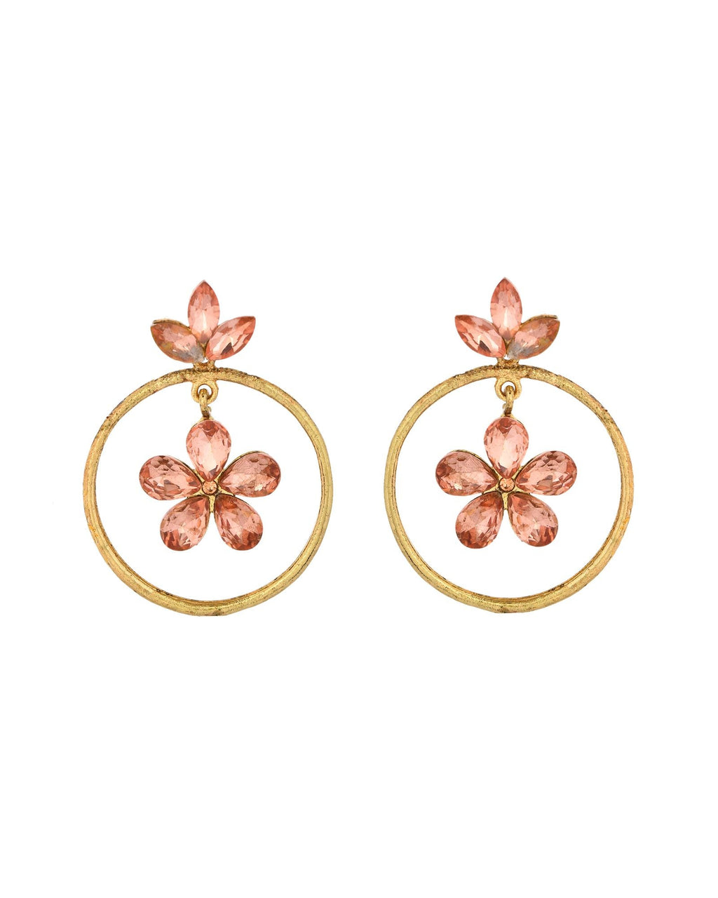 Jewels Nest Gold-Tone Peach Crystal Floral Hoop Earrings For Women