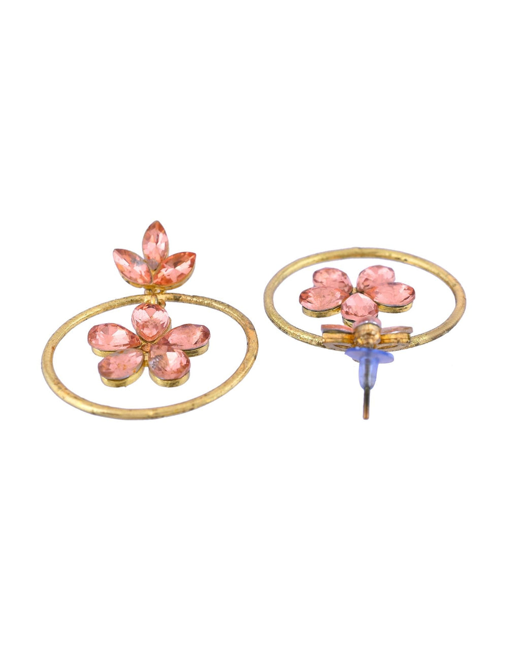 Jewels Nest Gold-Tone Peach Crystal Floral Hoop Earrings For Women