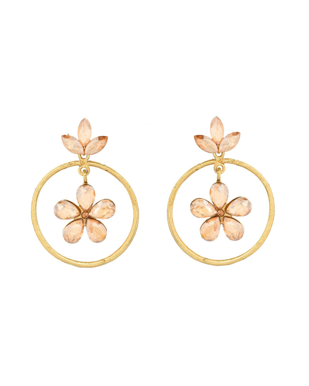 Jewels Nest Gold-Tone Champagne Crystal Floral Hoop Earrings For Women