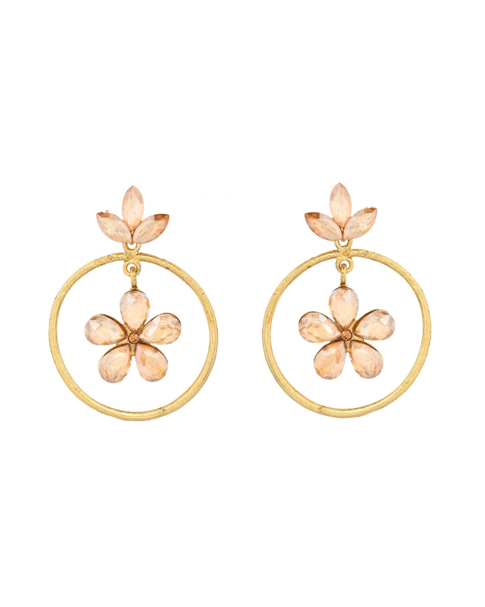 Jewels Nest Gold-Tone Champagne Crystal Floral Hoop Earrings For Women