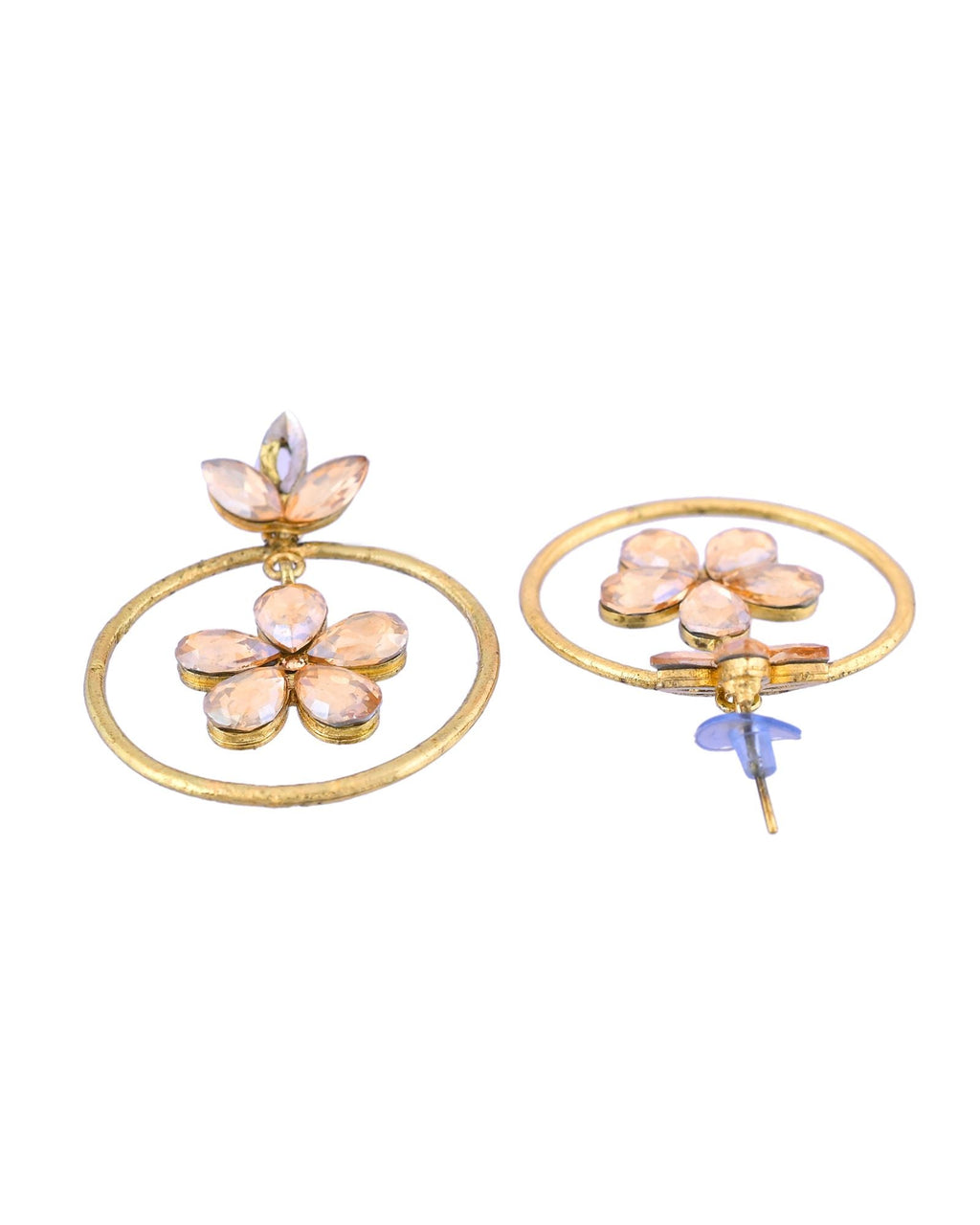 Jewels Nest Gold-Tone Champagne Crystal Floral Hoop Earrings For Women