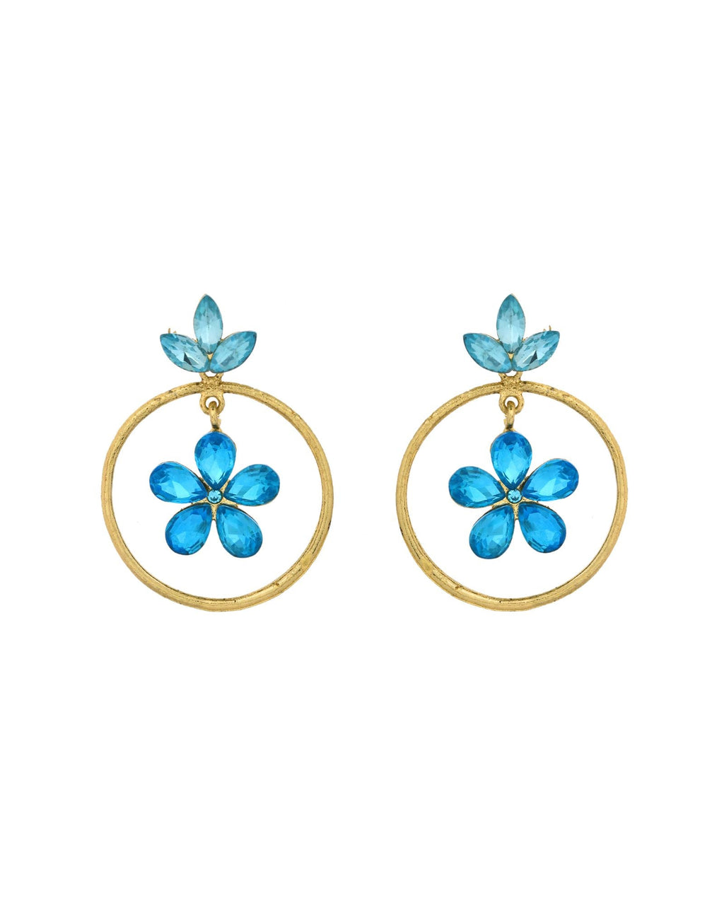 Jewels Nest Gold-Tone Blue Crystal Floral Hoop Earrings For Women