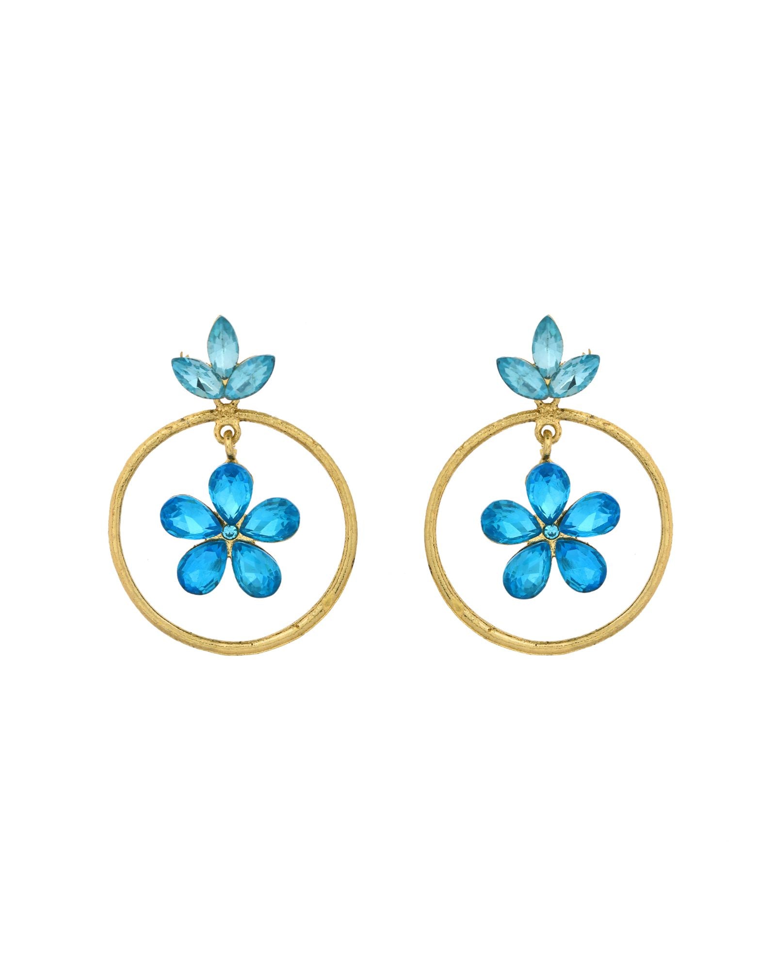 Jewels Nest Gold-Tone Blue Crystal Floral Hoop Earrings For Women