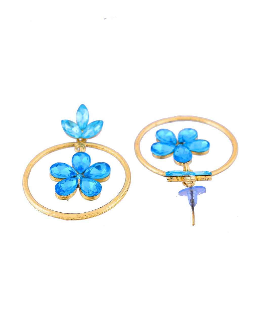 Jewels Nest Gold-Tone Blue Crystal Floral Hoop Earrings For Women