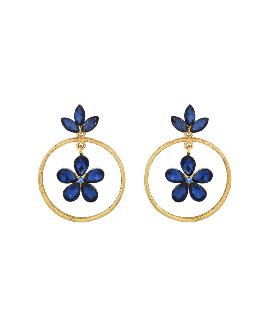 Jewels Nest Gold-Tone Blue Crystal Floral Hoop Earrings For Women