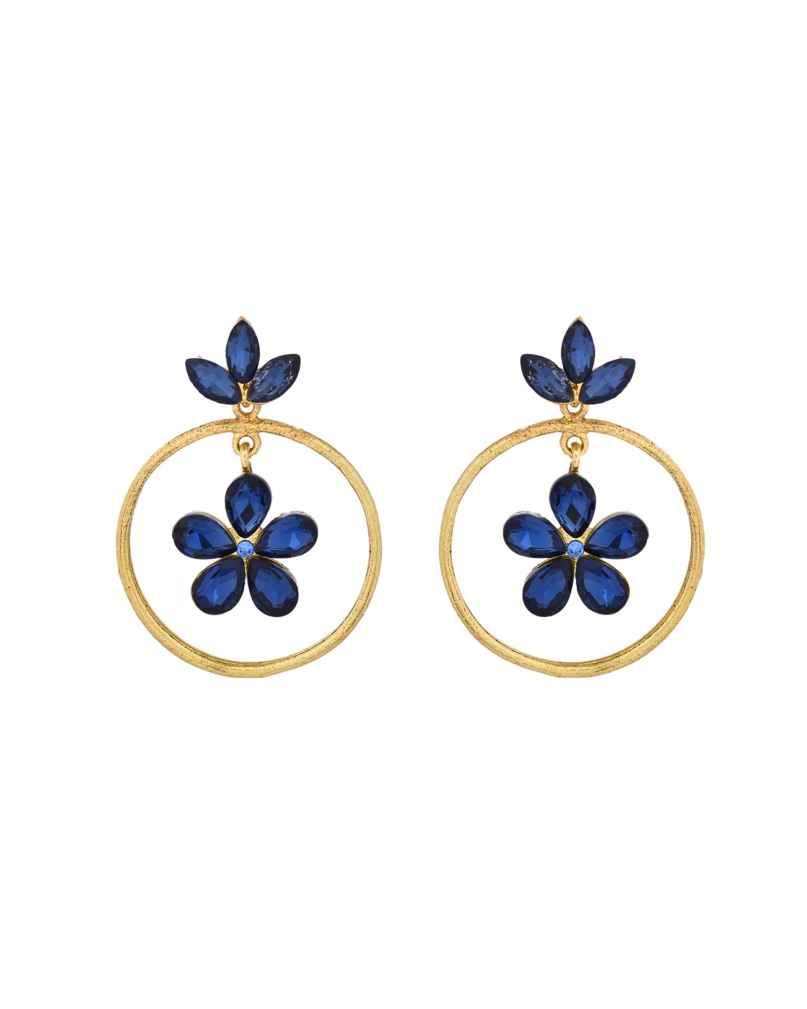 Jewels Nest Gold-Tone Blue Crystal Floral Hoop Earrings For Women