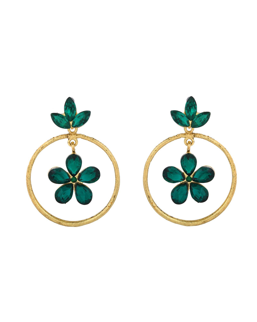 Jewels Nest Gold Tone Emerald Green Crystal Floral Hoop Earrings For Women