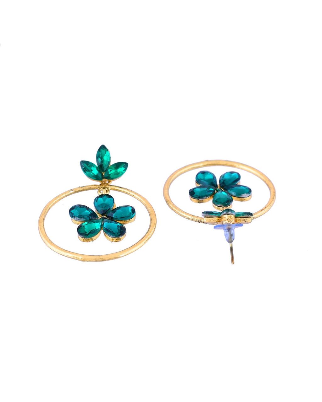 Jewels Nest Gold Tone Emerald Green Crystal Floral Hoop Earrings For Women