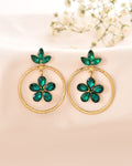Jewels Nest Gold Tone Emerald Green Crystal Floral Hoop Earrings For Women